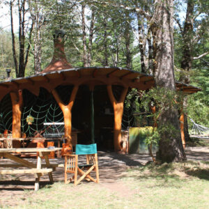 Quincho and hammock relaxing area at Pucon Kayak Retreat